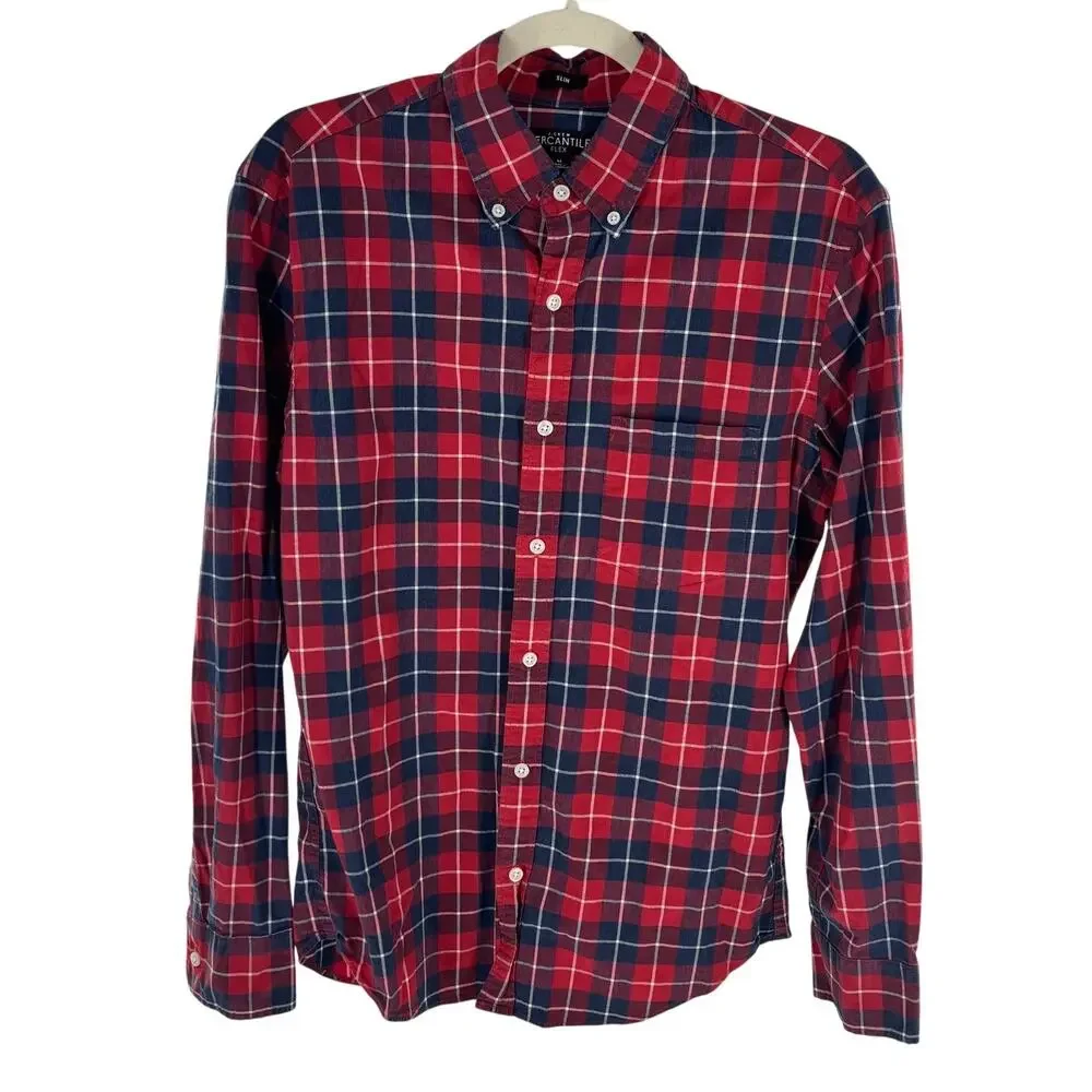 J. Crew Red Plaid Flex Cotton Slim Fit Button Down Shirt